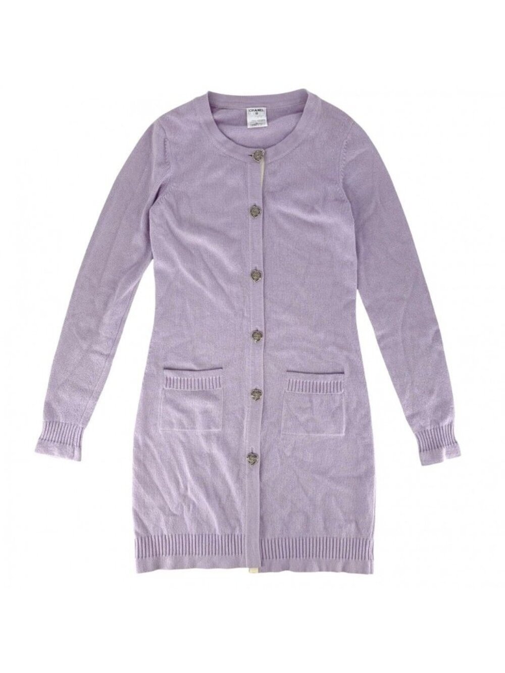 Chanel Cardigan Bicolor Coco Button Long Top 38 Purple Yellow Cashmere